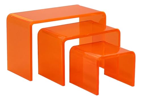 Tiered Acrylic Display Risers – 3pc Set (2", 3", 4") Cube Stands for Crafts, Collectibles & Decor (Neon Orange) - color: Neon Orange