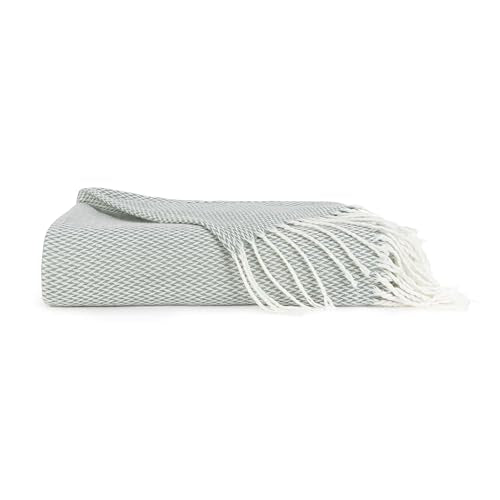 Linen Market Beddings Elevate Your Comfort with Herringbone Throw Blanket - Luxurious Woven Ultra Soft Acrylic - Sized 50" W x 60" L - Fringed Edges - Lightweight Layer for Bed or Sofa (Eucalyptus) - color: Eucalyptus