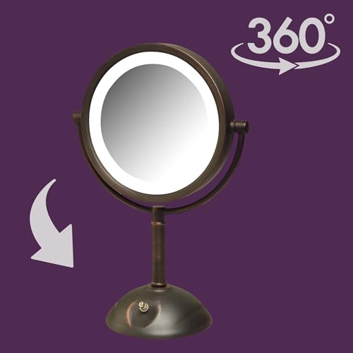 JERDON Tabletop Makeup Mirror with Lights - 1X/8X Magnification - Bronze 8.5" Vanity Mirror - Model HL8808BZL - color: Bronze