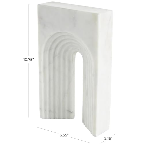 Deco 79 Marble Geometric Decorative Sculpture Rectangular Home Decor Statue with Arched Groove Interior, Accent Figurine 7" x 2" x 11", White