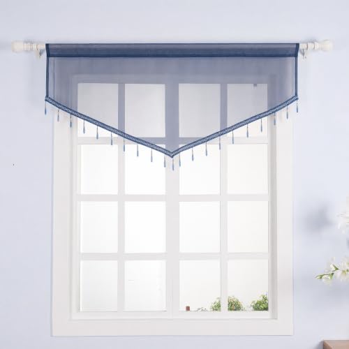 Molaxhome Swag Curtain Scalloped Curtain Valance Drape Sheer Lace Panel 1pc - color: Navy