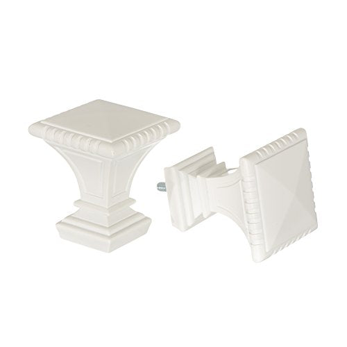 Ivilon Decorative Window Curtain Rod - Carved Square Finials, 1 1/8 in Rod, 28 to 48 in. White/Ivory - color: Ivory, size: 28 to 48 in.