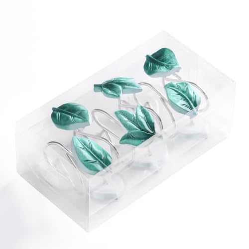 Teal Plant Leaf Shower Curtain Hooks,Eucalyptus Bathroom Decor,12PCS - color: Teal
