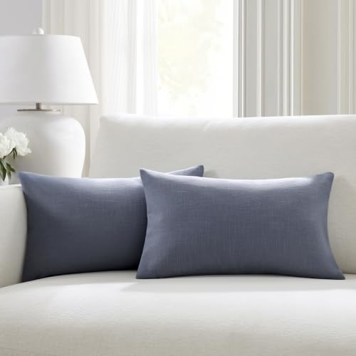 Meekio Linen Blend Throw Pillow Covers 12x20 Set of 2, Blue Gray - color: Blue Grey, size: 20" x 12" (Pack of 2)