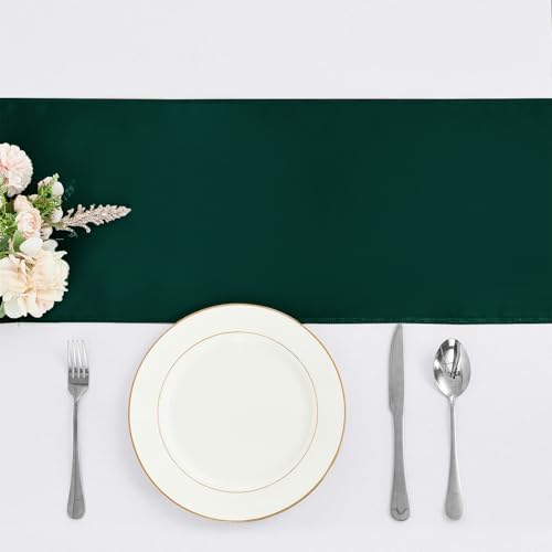 4-Pack Dark Green Satin Table Runner 12 x 108 Inch Long Fuchsia Bright and Smooth Silk Fabric Table Runner for Wedding Banquet Birthday Party Decoration - color: Dark Green, size: 12"x108" 4PCS