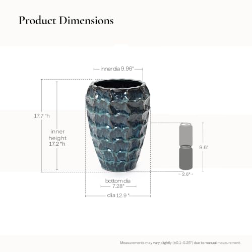 LuxenHome 17.7" Blue Ceramic Plant Pot, Tall Planter with Geometric Texture