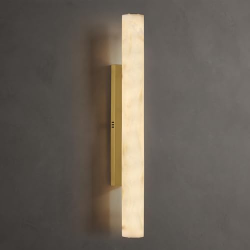 36" Alabaster Wall Sconce, Large Brass Linear Sconce, Modern Bathroom Vanity Light, 3000K Dimmable Faux Alabaster Sconces, Durable Indoor Wall Lamp for Bedroom Living Room, Entryway, Stairs (1 Pack) - color: Gold-36in-1pcs