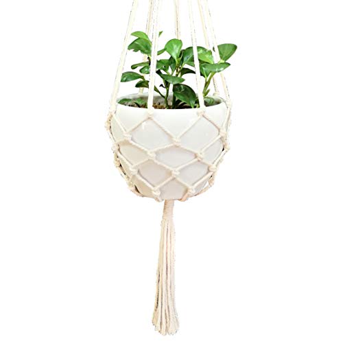 Macrame Plant Hanger Hanging Planter Hanging Net Basket Cotton Rope 52 Inch for 10 inch Pot, Pot and Plant Excluded (Beige)