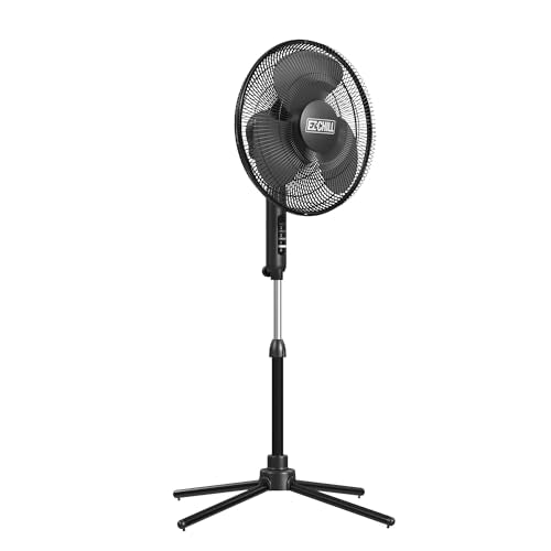 EZ-CHILL 16" Oscillating Pedestal Fan with Folding Base - Black - color: Black