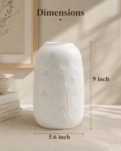 TACAHE Ceramic Vase Table Lamp - 2700K Bulb & 3 Artificial Flowers Included - style: Dandelion