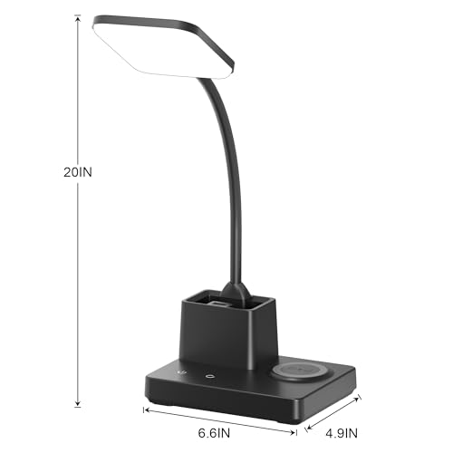 Wireless Charging Desk Lamp USB Charging & Pen Holder, Matte Black - color: Matte Black