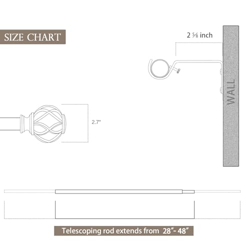 KAMANINA 1 Inch Curtain Rod 28-48 Inch, 2 Pack Antique Silver Drapery Rods - color: Antique Silver, size: 28-48"(2Pack)