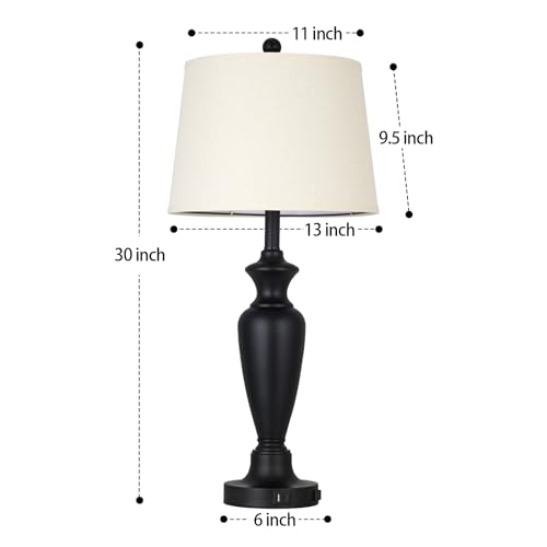 30" Tall Black Table Lamps Set of 2 for Living Room, Touch Control Bedside Lamps for Nightstand, 3-Way Dimmable Bedroom Table Lamp with USB A+C Ports and AC Outlet (2 LED Bulbs Included) - color: Black - 30"H