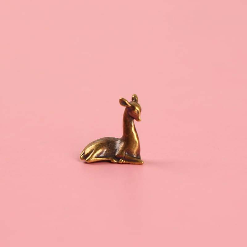 2PC Handcrafted Brass Deer Statues, Small Collectible Decorative Animal Sculptures for Miniature Indoor Decor
