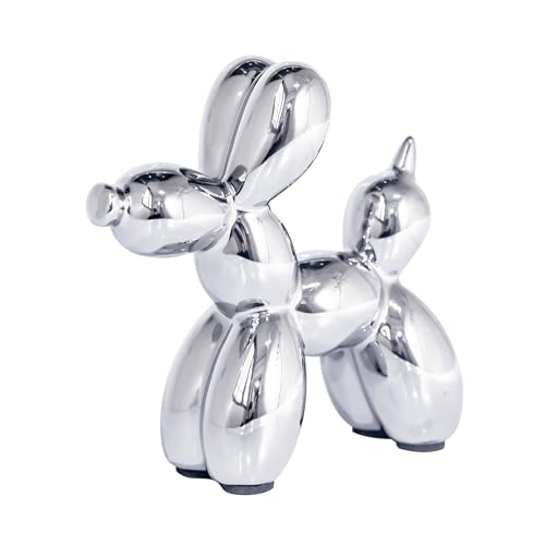 Ceramic Silver Balloon Dog Statue 4.3" Art Decor Sculpture - color: Sliver