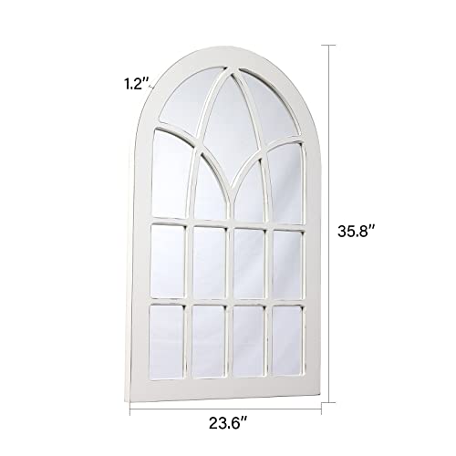 Farmhouse Large Arched Window Pane Mirror Wall Decor 36 x 24 inch - color: White (Arch)