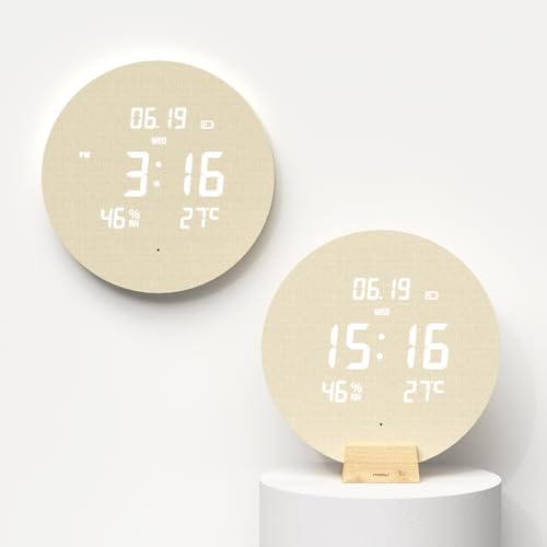 mooas Wood Moon Cordless Digital LED Wall Clock, Date, Temperature/Humidity - color: Wood Moon (Cordless)