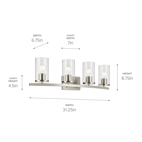 Kichler Crosby 4-Light Bathroom Vanity Light, Brushed Nickel - color: Brushed Nickel, size: 4 Light, style: Clear Glass
