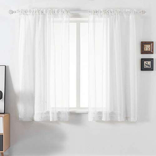 DUALIFE White Sheer Curtains 63 Inch Length,Linen Look Semi Sheer Curtain Drapes for Living Room Bedroom Nursery Kitchen Bathroom,Privacy Voile Window Treatment Panels,White,52 x 63 Inches,Set of 2 - color: White, size: 52"W x 63"L (Pack of 2)