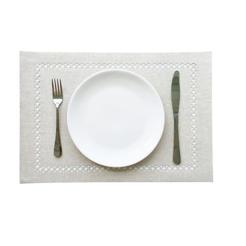 Placemats Set of 4, Set of 6 for Dining Table, Placemats with Hollow Edge Table Cloth Set, Table Mats for Dining Table 12"x18" Off-White - color: Off-white, size: 4 pcs