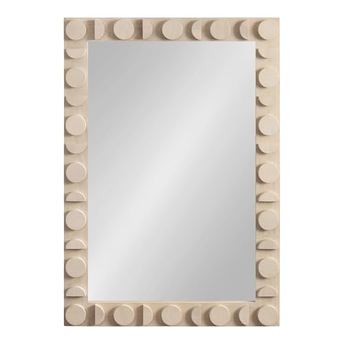 Kate and Laurel Lunara Boho Rectangle Wood Wall Mirror, 24 x 35, Bleached Wood, Coastal Light Wooden Rectangular Bathroom Mirror for Over Sink with Geometric Detailing - color: White