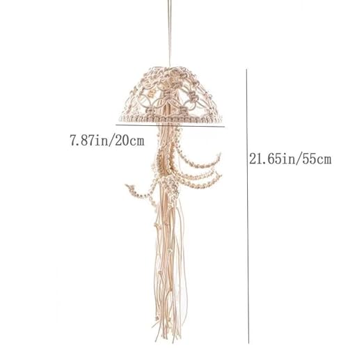 Macrame Wall Hanging,Jellyfish Dream Catcher with Star Lights,Bohemian Woven Wall Art Decor Beautiful Apartment Dorm Room Door Decoration (White) - color: White
