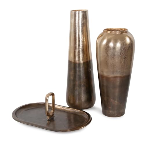 Howard Elliott Collection Golden Ore Oval Tray with Handles, Ombre Gold to Bronze Aluminum Decorative Tray for Coffee Table, Console or Serving Accent, 5.5H x 16W x 10D, Gold Bronze - size: 16" x 10" x 5.5"