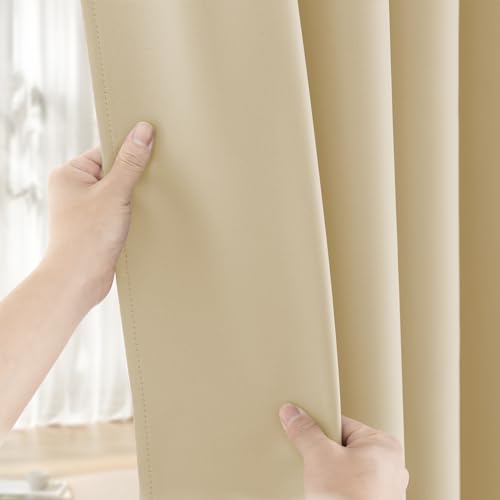 Extra Long Grommet Blackout Curtains, 1 Panel, Beige, W52 x L144 - color: Beige, size: 52"W x 144"L (Pack of 1)
