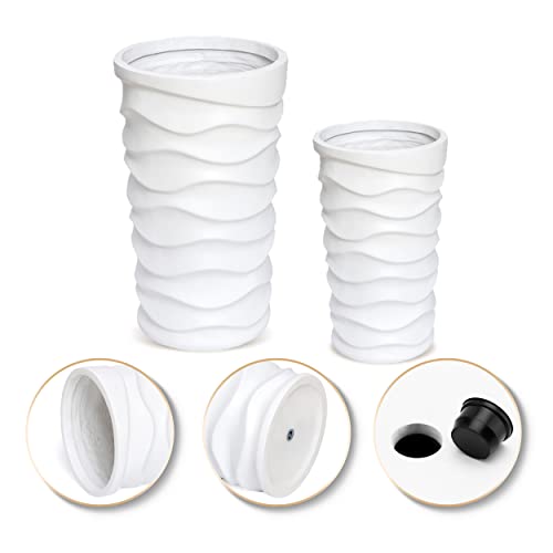 LuxenHome Tall Planters for Outdoor Plants, Set of 2 Garden Plant Pot White - color: White 2