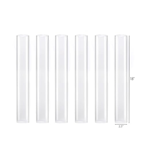 CYS EXCEL 6 PCS (H:18" D:2.5") Open Ended Glass Hurricane Candleholder Tube Shade | Multiple Size Choices Open Flame Candle Chimney Tube Cover | Bottomless Cylinder - size: 2.5" wide x 18" tall