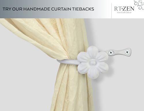 RTZEN Decorative Metal Curtain Tiebacks - Farmhouse Wrought Iron Curtain Holdbacks - Drapery Holders for Wall - Unique Metal Tie Backs for Curtains - 2 Pcs (White Flower) (Pack of 2) - size: Medium (Pack of 2), style: Flower - W