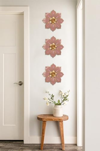 Villa Como Set of 3 Pink and Gold Metal Flowers Wall Art Decor 10" - color: # 3 Pink