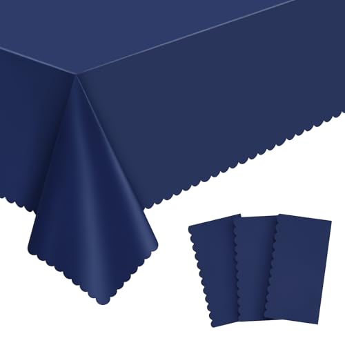 NatNarr 3 Pcs Navy Blue Plastic Tablecloths, Scalloped Blue Table Cloth - color: Navy Blue, size: 3 Pack