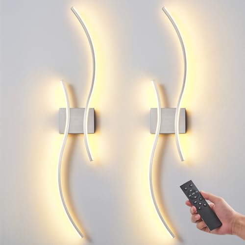 Wireless Wall Sconces Set of Two, Dimmable, 3CCT, Up to 65H Runtime - color: Nickel, size: 31.5 inches (2 Pack)
