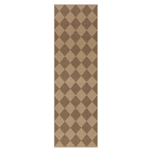 Lahome Checkered Easy Jute Kitchen Runner Rug, 2x8 Outdoor Rugs Washable - color: Nature/Checkerboard -2, size: 2'6" x 8' (Runner)