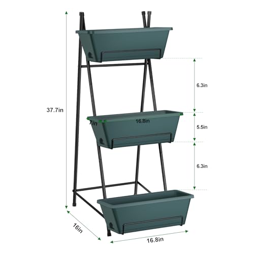 Raised Garden Bed 3 Tier Vertical Garden Planter Standing Garden Bed Planter Box Outdoor Herb Planter with Drainage Holes Removable Tray for Patio Balcony Porch Green - color: Green