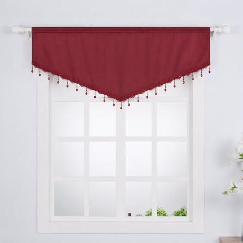 Molaxhome Swag Curtain Scalloped Curtain Valance Drape Sheer Lace Panel 1pc - color: Cloth Red