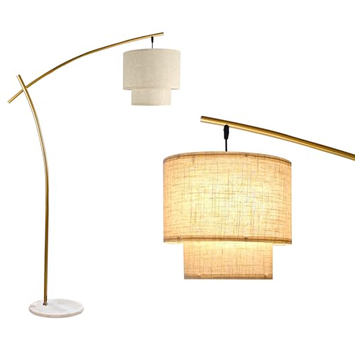 Lightdot Gold Arc Floor Lamp 70in Modern Standing Tall Lamps 3000K Dimmable - color: Fabric-Gold