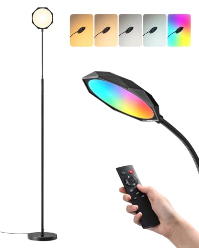 EDISHINE 18W LED Floor Lamp for Living Room, Diamond-Surface, Black - color: RGBCW