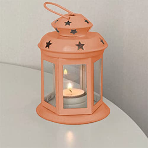 2 Pcs European Design Antique Glass Hanging Candle Lanterns with Stars Metal Frame Candlestick Holder Night Lamp, Romantic Xmas Wedding Party Decoration (Bronze) - color: Bronze