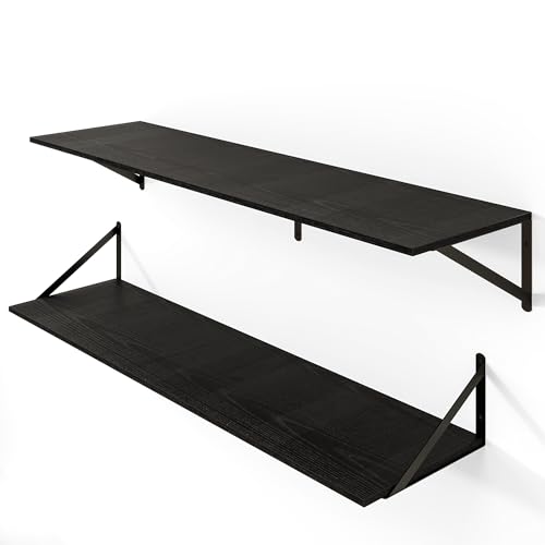 Heimlove 44W x 12D Deep Floating Shelves Set of 2 Black - color: Black With Black Metal Bracket, size: 44Wx12Dx5.8H