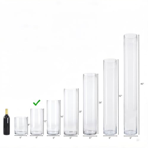 CYS EXCEL (H:12" D:6") Large Cylinder Clear Glass Vase for Wide Bouquet Flower Vase Centerpieces Display Hurricane Floating Candle Holder - size: H-12" D-6"