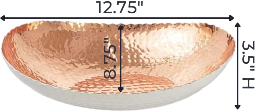 Monarch Abode Decorative Bowl for Home Decor – 12.75-Inch White and Copper Plated Hand Hammered Key Bowls for Entryway Table, Fruit & Potpourri Bowl for Centerpiece, Modern Catch All Key Holder Bowl - color: White / Copper, size: 12.75 x 8.75 x 3.5
