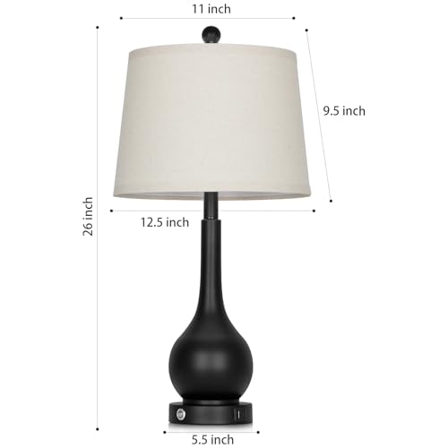 Rinweey 26" Black Table Lamps Set of 2, Touch Control Lamps for Living Room, 3-Way Dimmable Bedroom Bedside Lamps for Nightstands with USB A+C Port (2 LED Bulbs Included) - color: Black (2 Pack)