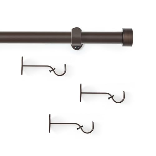 Serena Single Curtain Rod with Contemporary Cap Finial, Antique Bronze - 32"W x 142"L - color: Antique Bronze, size: 32"W x 142"L