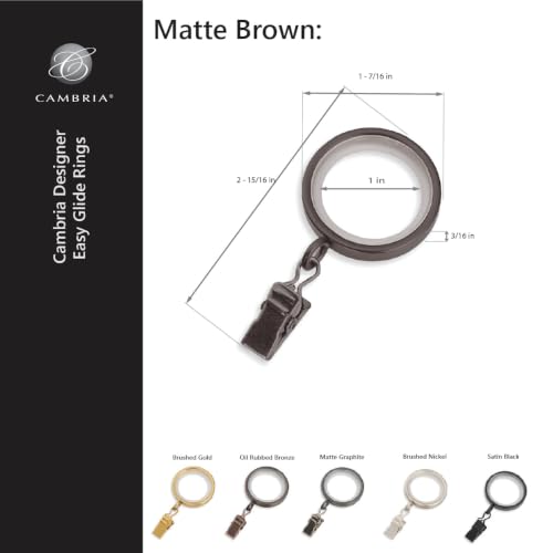 Cambria Designer 1-3/8" Matte Brown Quiet Glide Curtain Rings 18 Pack - color: Matte Brown, size: Small 1-3/8 in