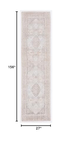 SAFAVIEH Restoration Vintage Collection Area Rug - 2'3" x 13' Runner, Beige/Sand, Geometric Design, Ideal for High Traffic Areas in Living Room, Bedroom, Dining (RVT703B) - size: 2'3" x 13' (Runner)