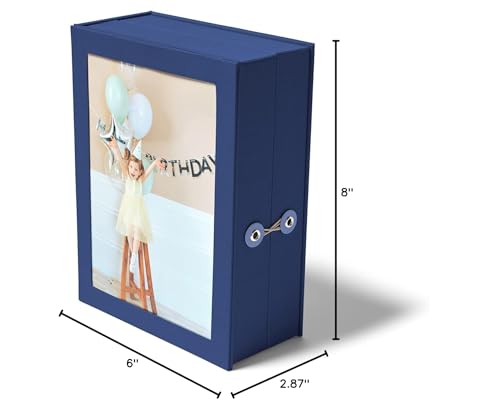 Savor Small Keepsake Box and Fabric Photo Frame - Memory Box for Wedding, Travel and Convocation - Keepsake Storage Box for Couples to Save Memories (Blue with Neutral Interior)