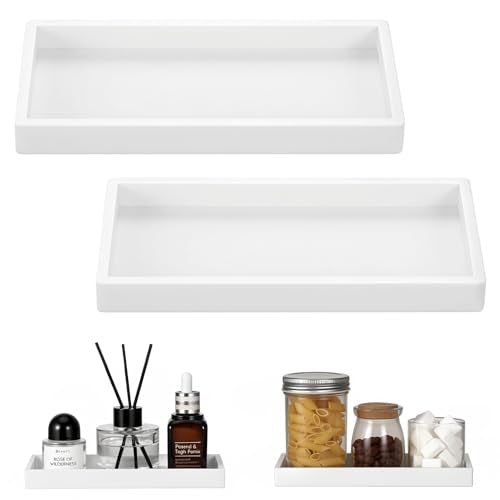 Luxspire 2 Pack Silicone Bathroom Tray 7.9" Vanity Tray, White - color: White, size: 7.87 × 3.94 × 0.79 in