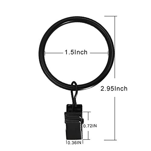 LLPJS Curtain Rings with Clips, 1.5 inch ID, 20 Pack, Black - color: Black, size: 1.5" I D Set of 20